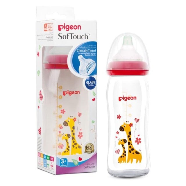 Pigeon Softouch Glass Bottle Wide Neck 240ml