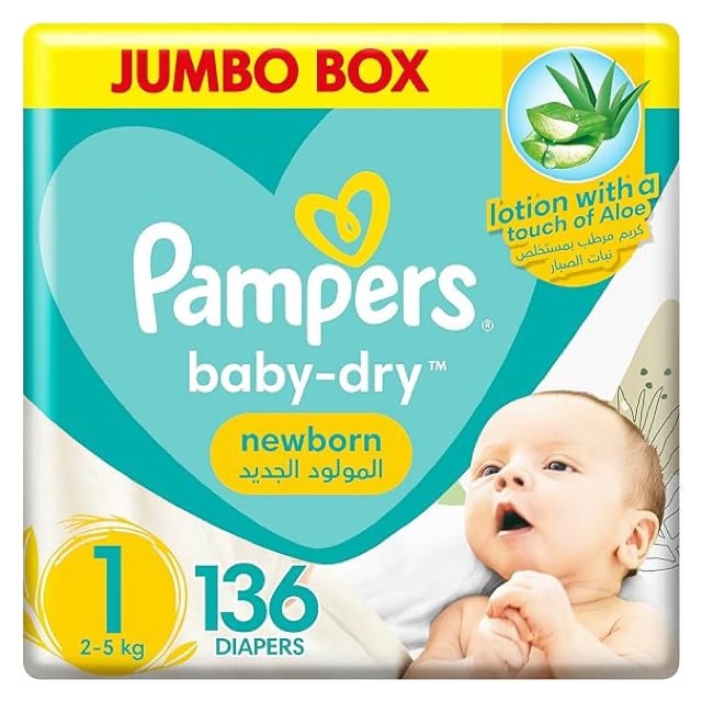 Pampers Baby-Dry Diapers Size 1 2-5kg Economy Box 2*68