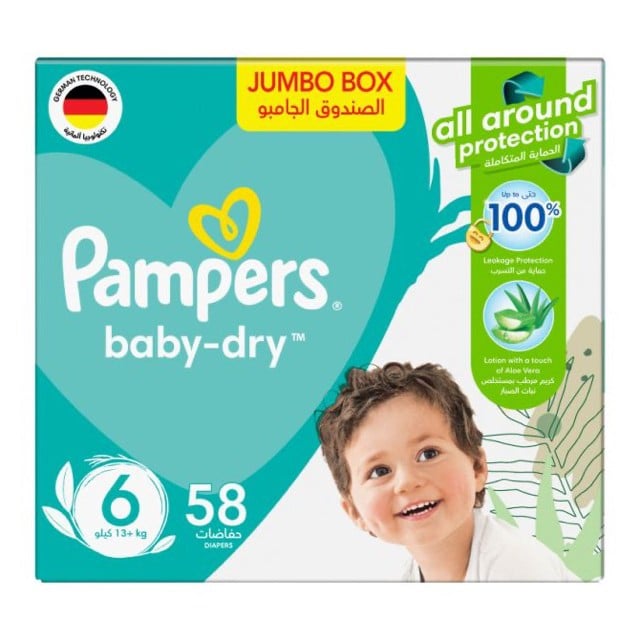 Pampers Baby-Dry Diapers Size 6 13+kg Jumbo Box 2*58