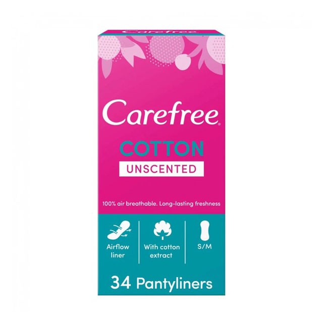 Carefree Cotton Unscented Panty Liners 34 pcs