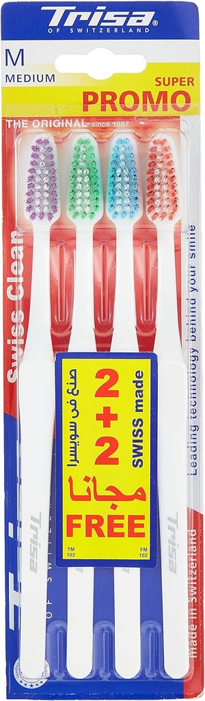 Trisa Swiss Clean Medium Toothbrush 2+2 Pack