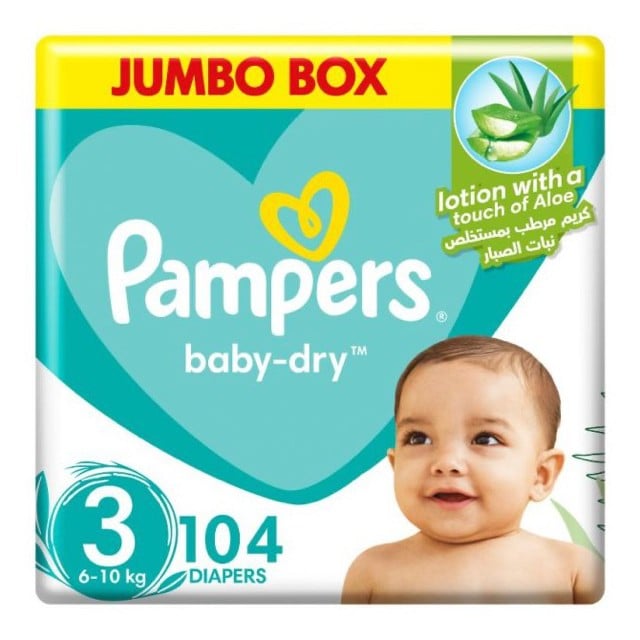 Pampers Baby-Dry Diapers Size 3 6-10kg Jumbo Box 2*52