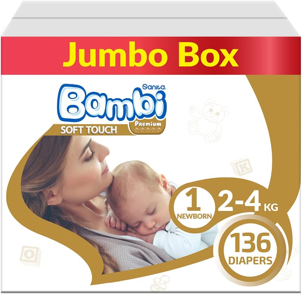 Sanita Bambi Diapers Size 1 Newborn Jumbo Box 136