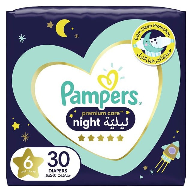 Pampers Premium Care Night Diapers Size 6 Mega Pack 30 Diapers