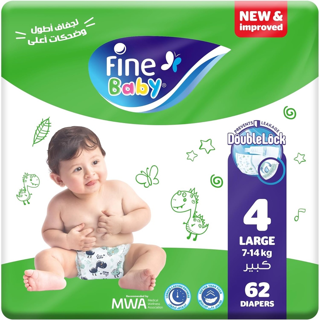 Fine Baby Diapers Size 4 Large Mega Pack 2*62