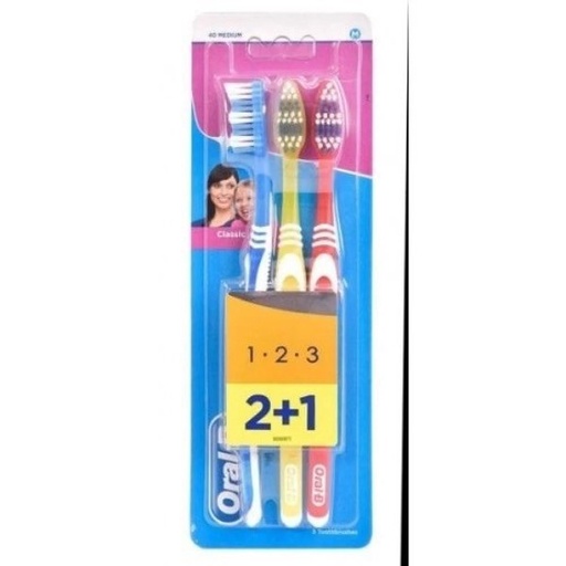 [19734] Oral-B Toothbrush Classic Medium 2+1 Pack